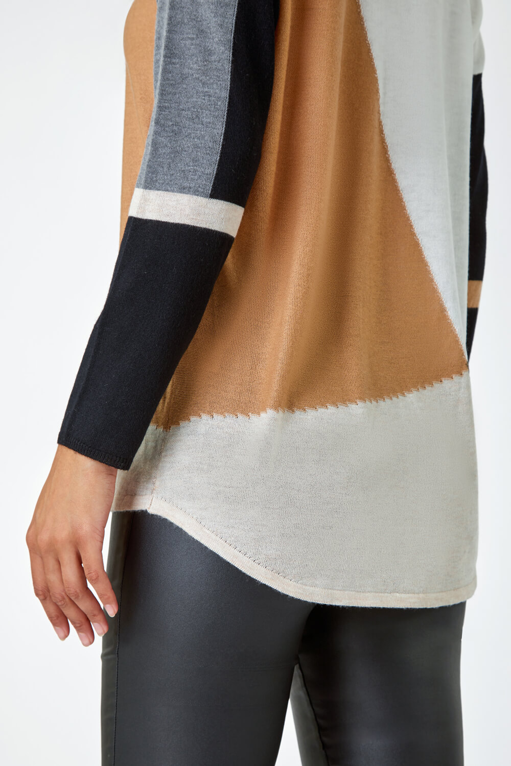 Tan Colour Block Knitted Jumper, Image 5 of 5