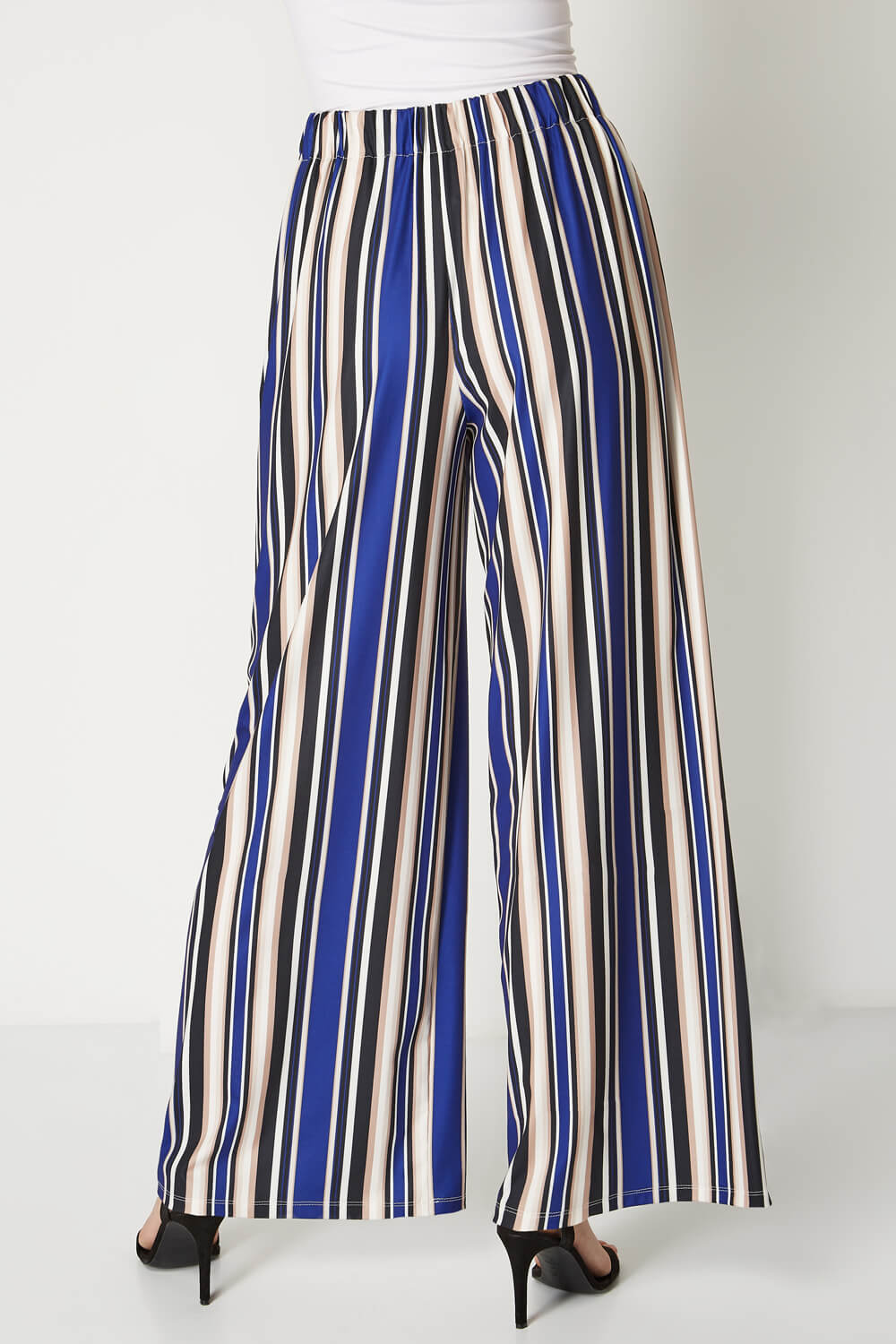 Blue Stripe Ribbed Palazzo Trousers , Image 2 of 5
