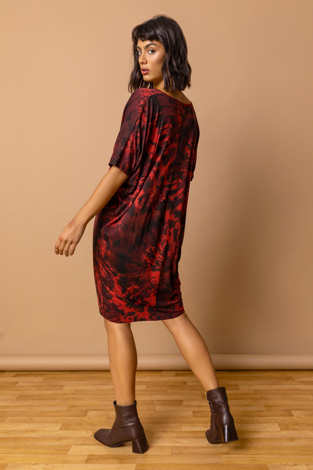 Brown Tie Dye Print Cocoon Dress, Image 2 of 4