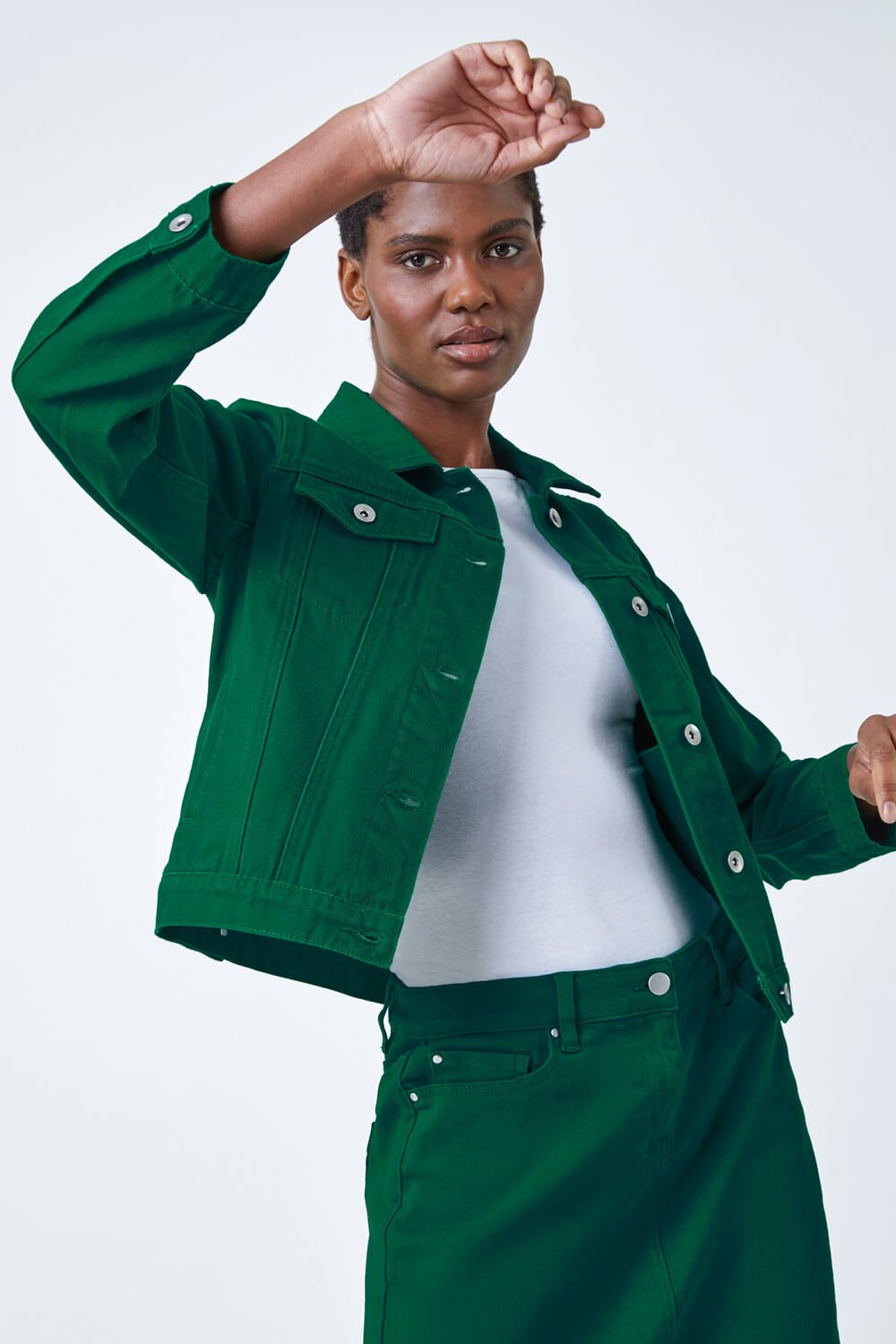 Green Classic Cotton Denim Jacket, Image 2 of 5