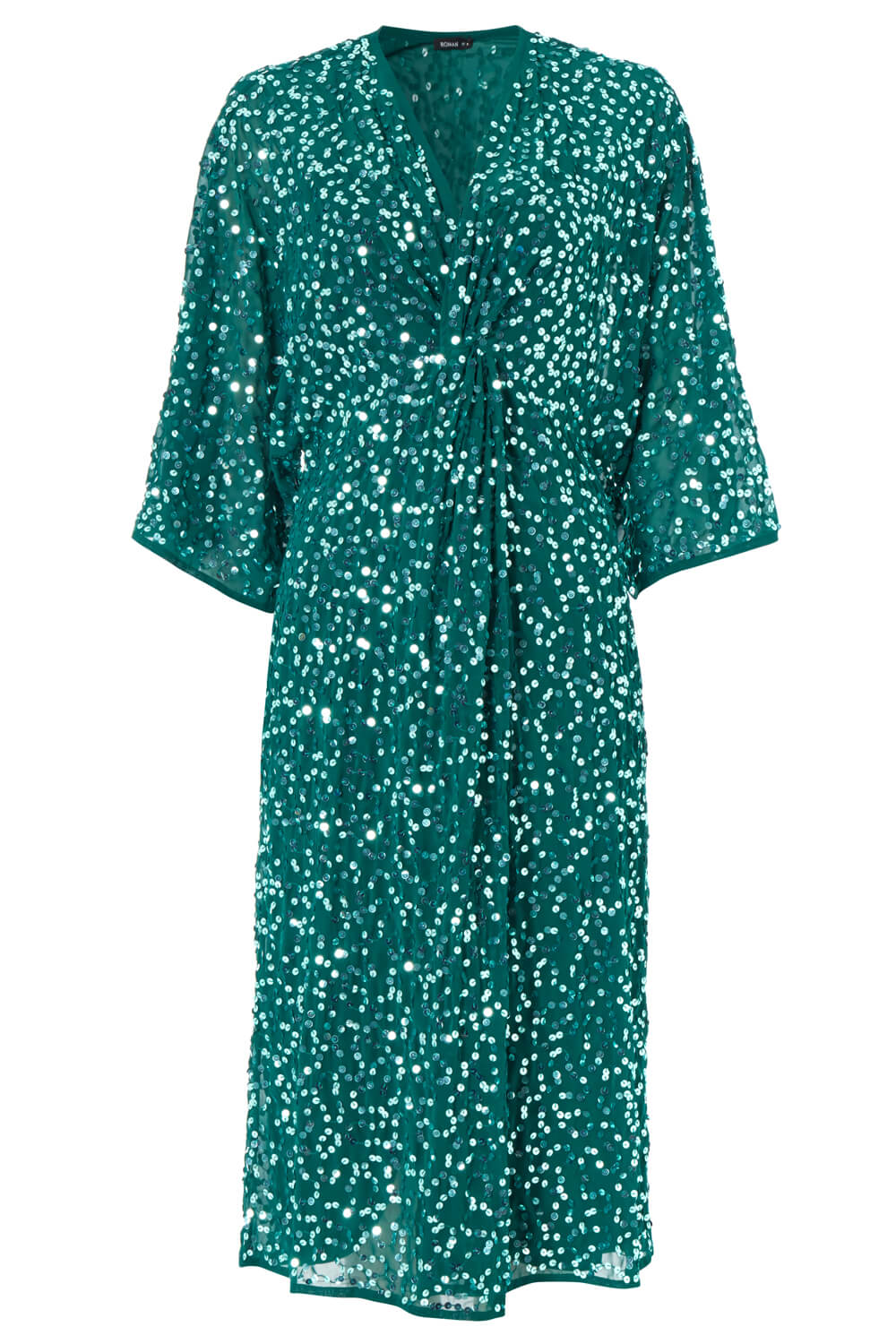 Green Twist Front Sequin Midi Dress, Image 4 of 4