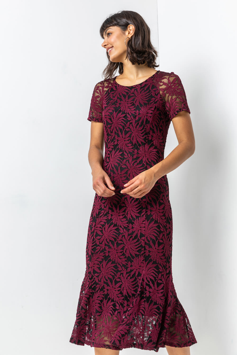 Palm Print Lace Fitted Dress