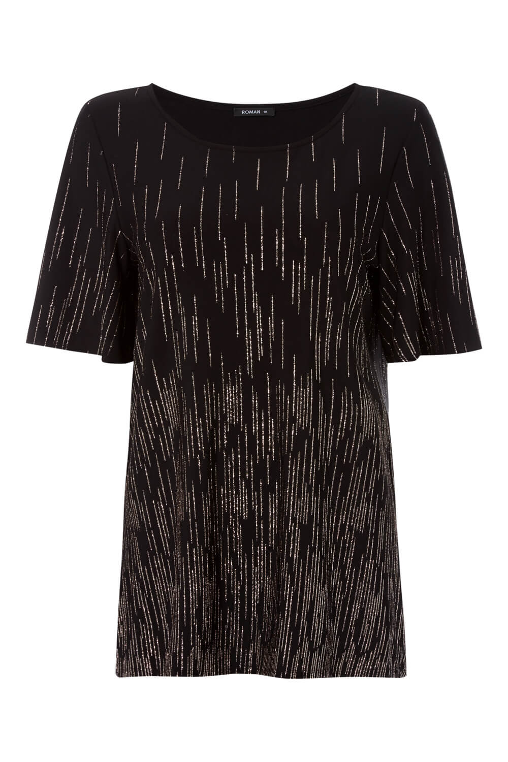 Black Short Sleeve Glitter Embellished Top, Image 4 of 4