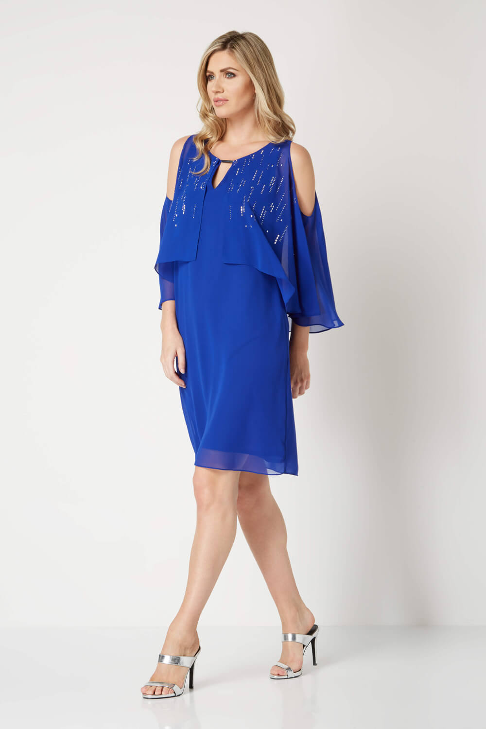 Sparkle Chiffon Overlay Dress in Royal Blue - Roman Originals UK
