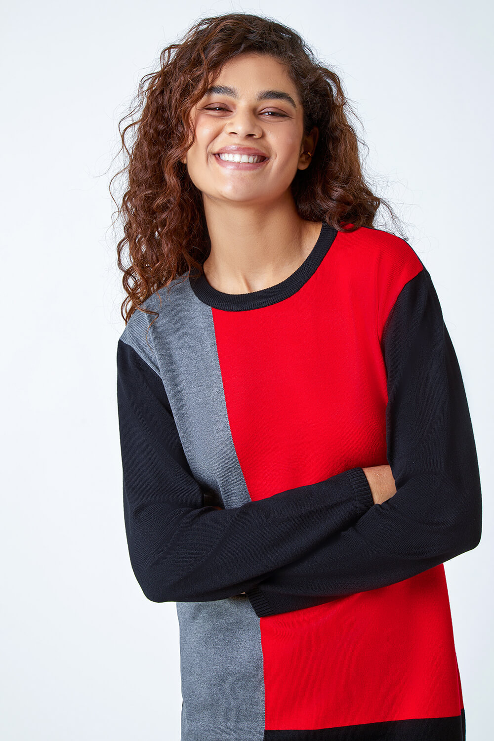 Red Colour Block Knitted Jumper Dress, Image 4 of 5