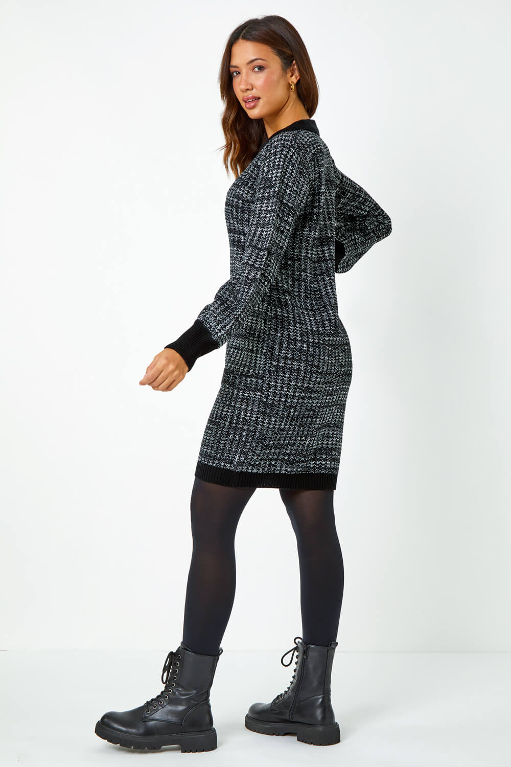 Charcoal Collared Knitted Jumper Dress, Image 3 of 5