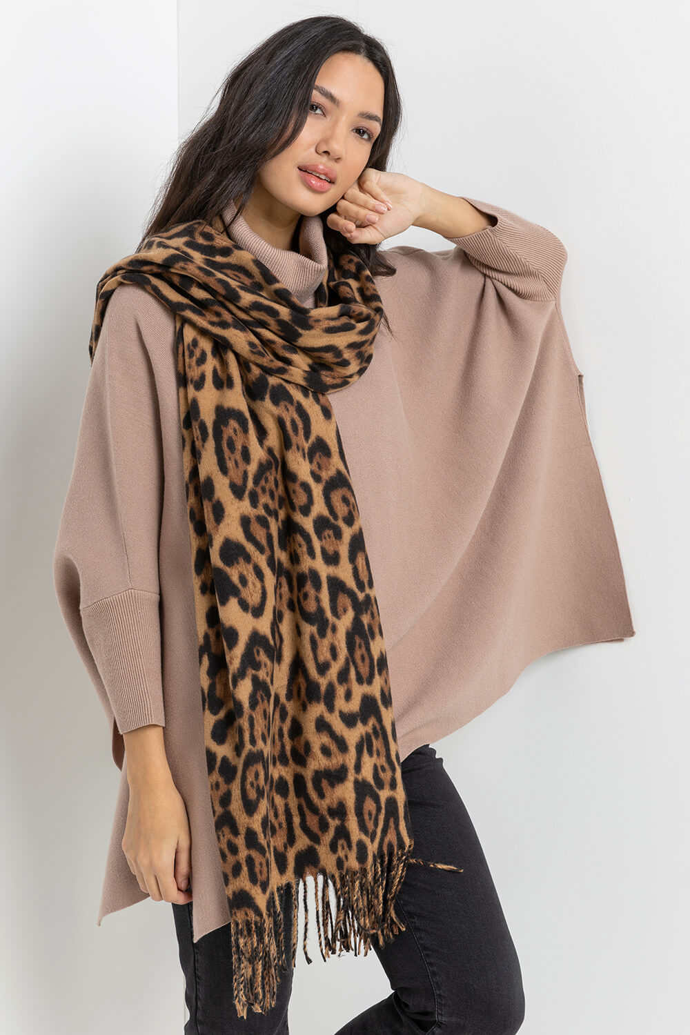 Brown Leopard Print Scarf, Image 4 of 4