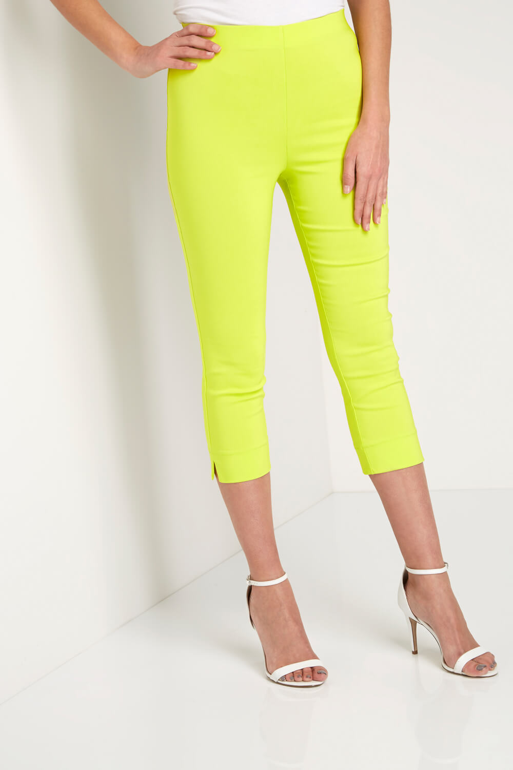 Lime Green Cropped Stretch Trouser, Image 2 of 5