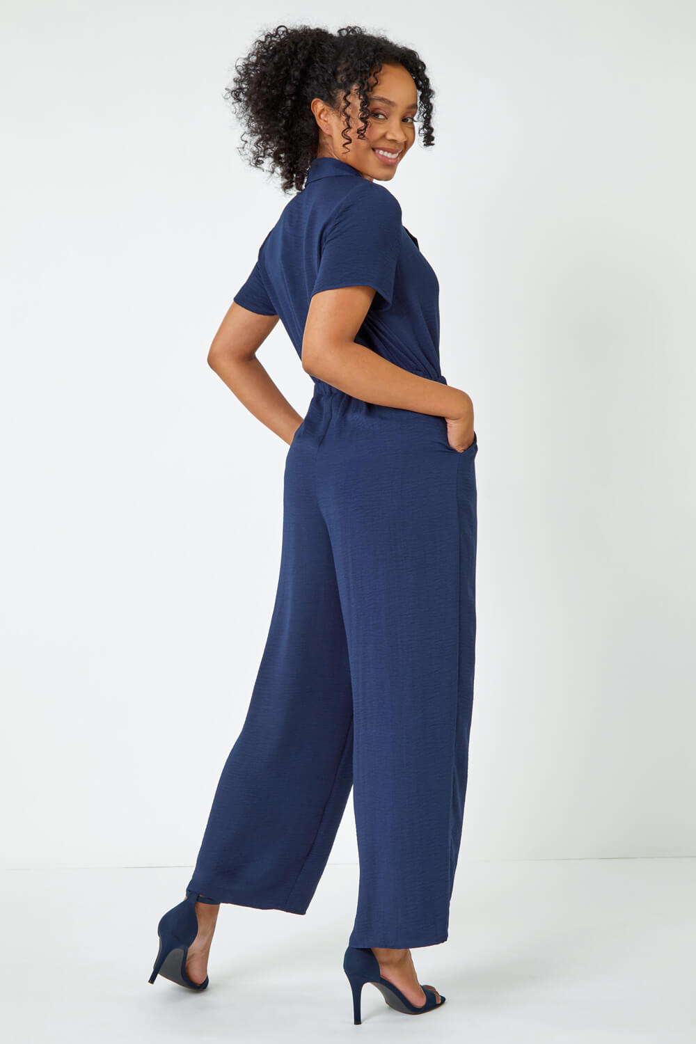 Navy  Petite Belted Jumpsuit, Image 3 of 5