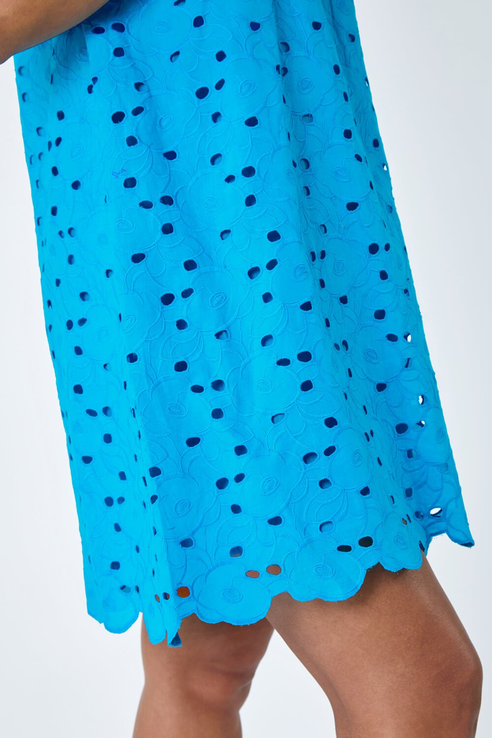 Blue Cotton Embroidery Detail Shift Dress, Image 5 of 5