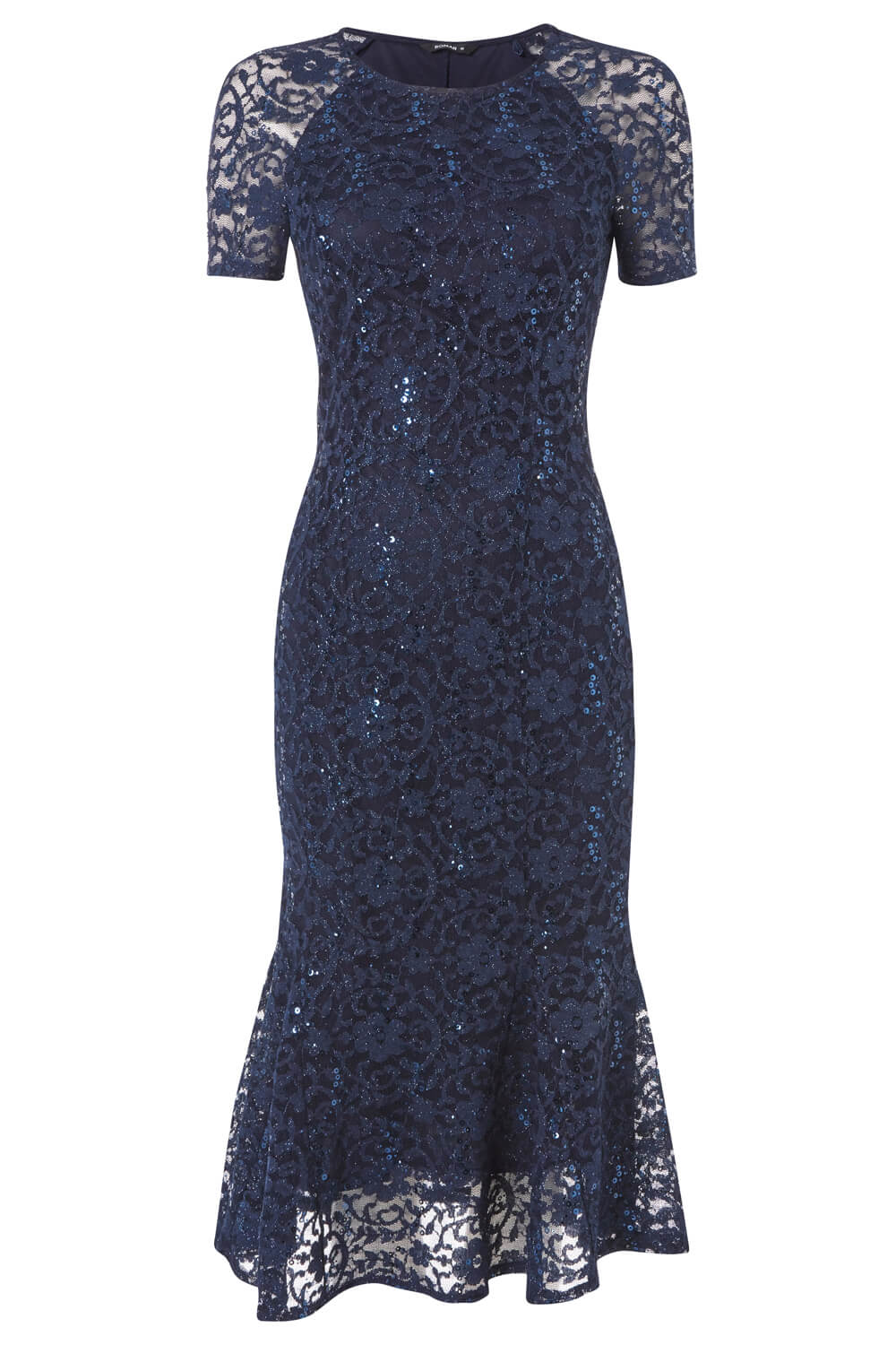 Navy  Metallic Lace Sequin Midi Dress, Image 4 of 4