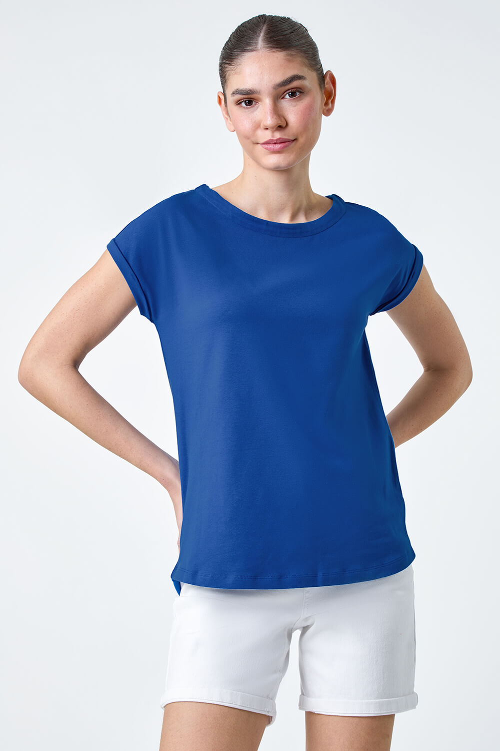 Royal Blue Plain Stretch Cotton Jersey T-Shirt, Image 2 of 5