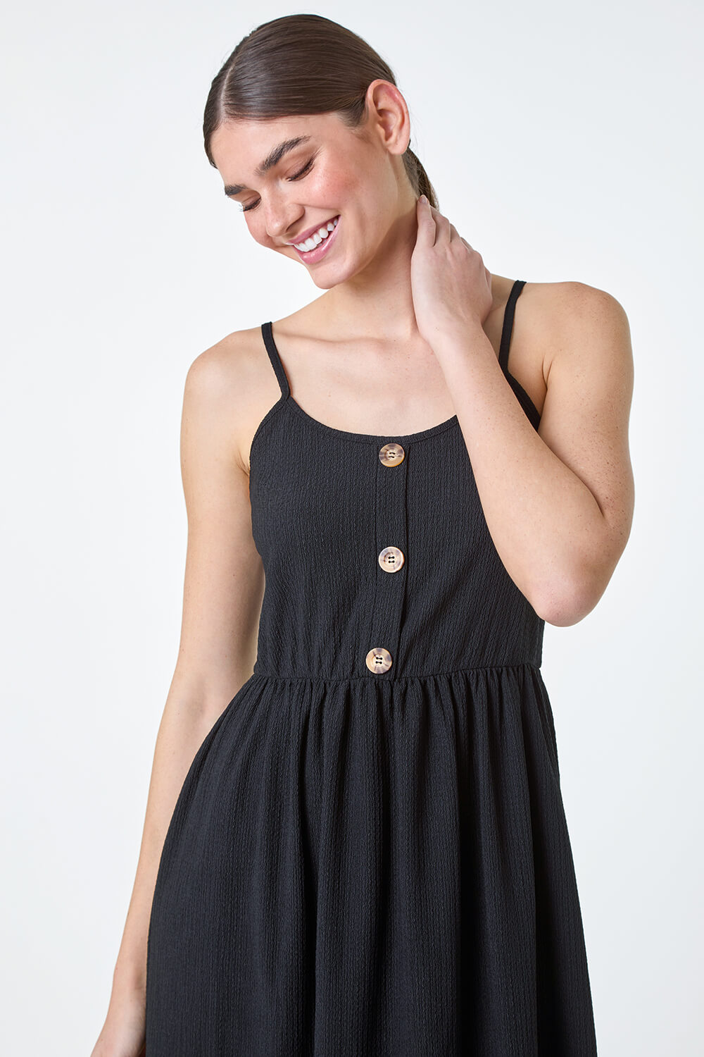 Black Stretch Jersey Button Midi Dress, Image 4 of 5