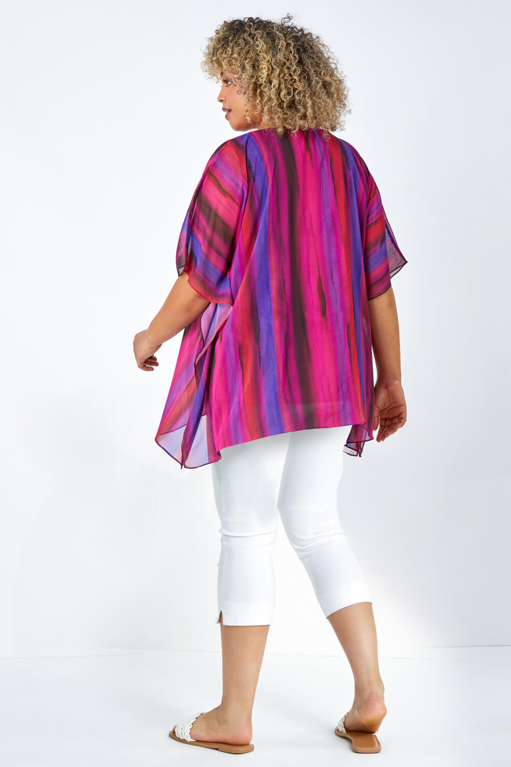 PINK Curve Stripe Chiffon Overlay Top, Image 3 of 5