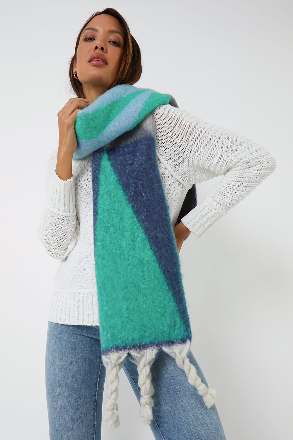 Teal Geometric Print Blanket Scarf Roman UK