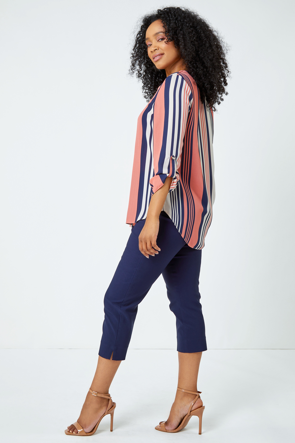 CORAL Petite Pleat Front Stripe Top, Image 2 of 5