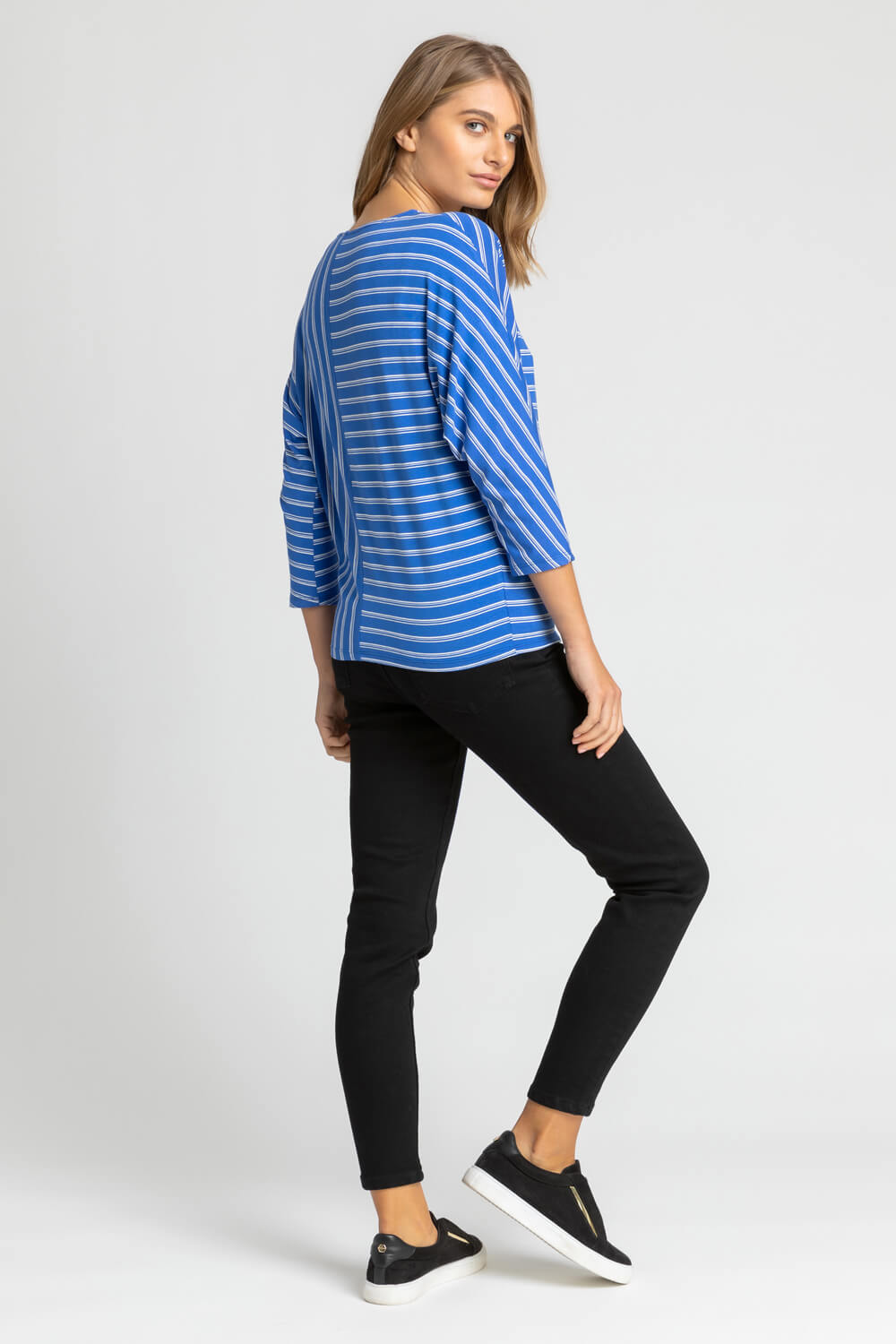Blue Textured Stripe Print Top, Image 2 of 5