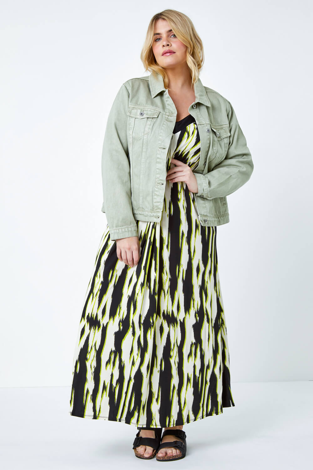 Lime Curve Contrast Print Stretch Midi Dress, Image 2 of 5