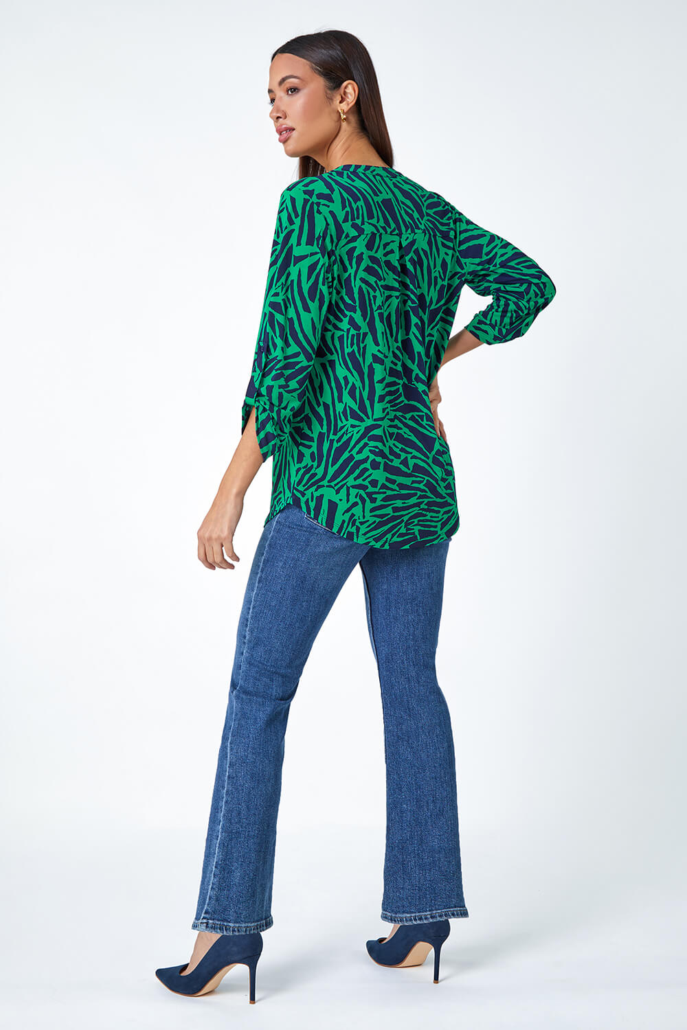 Green Abstract Animal Stretch Jersey Top, Image 3 of 5