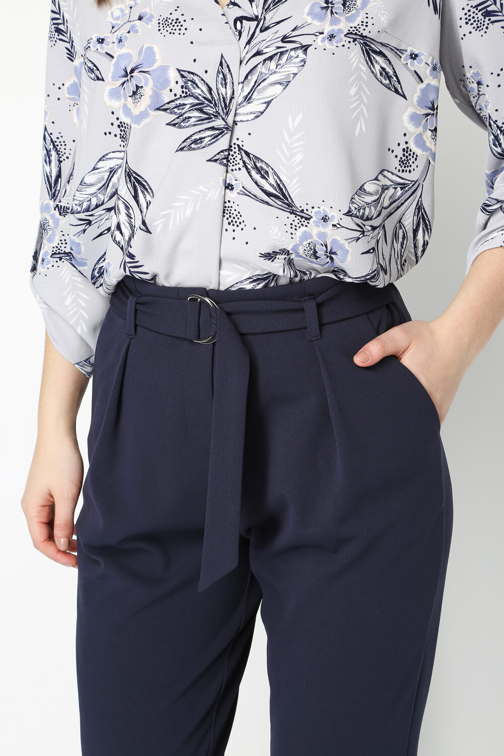 Navy  Ring Detail Tailored Trousers, Image 4 of 5