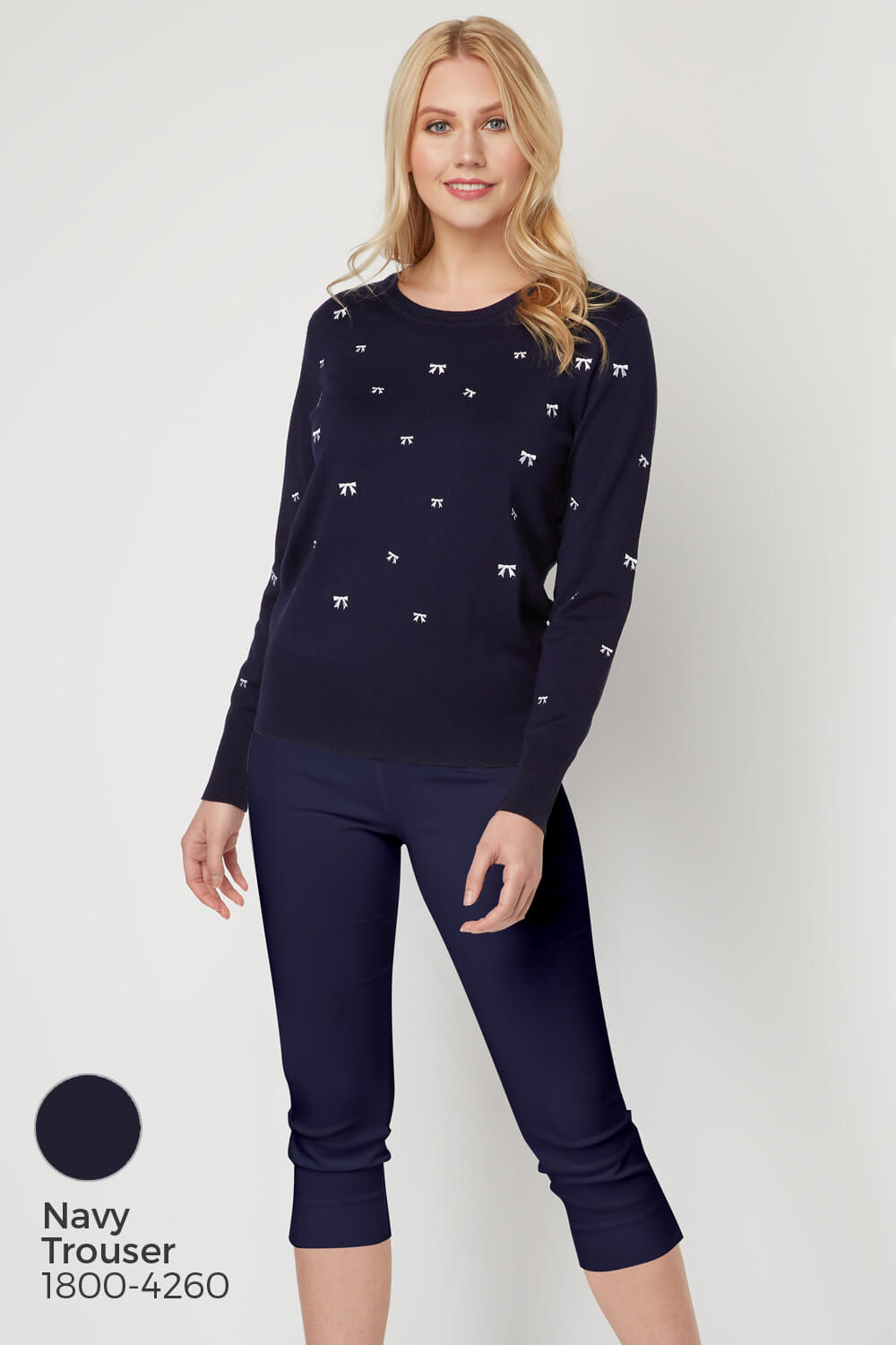 Navy  Bow Embroidered Jumper , Image 5 of 8