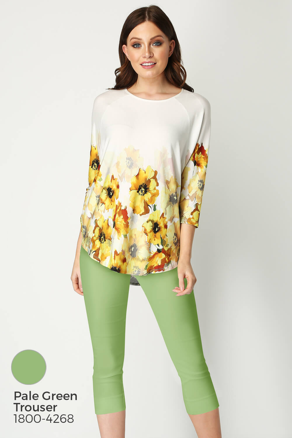 Yellow Floral Border Print 3/4 Sleeve Top, Image 6 of 8