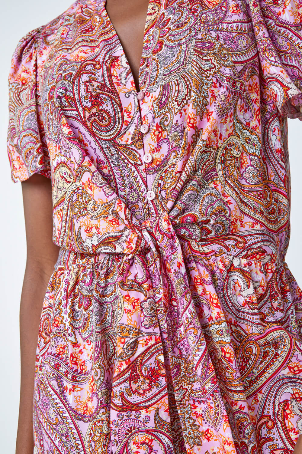 PINK Paisley Print Tie Detail Dress, Image 5 of 5