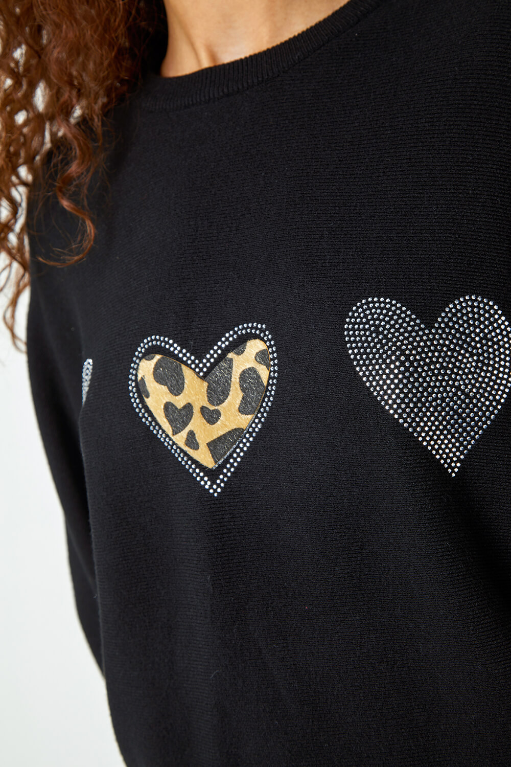 Black Embellished Animal Print Heart Jumper, Image 5 of 5