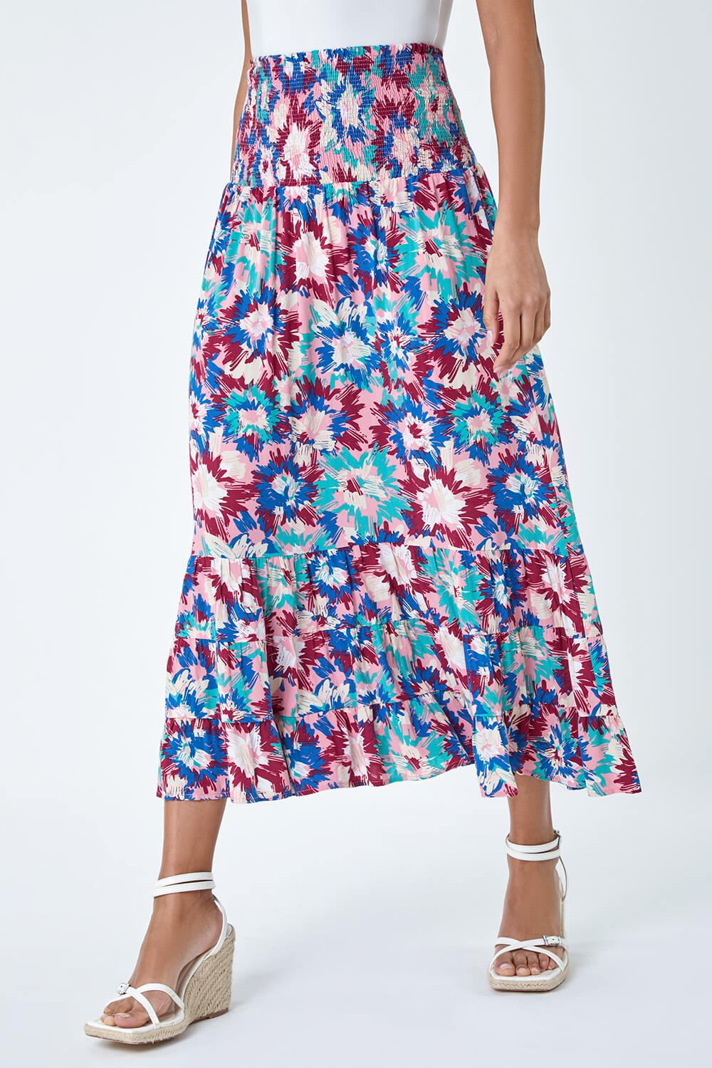 Blue Abstract Print Shirred Multiway Skirt Dress, Image 4 of 6