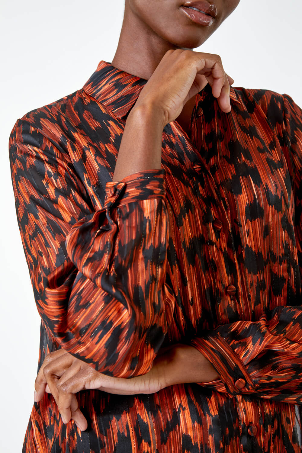 Rust Abstract Animal Print Longline Blouse , Image 5 of 5
