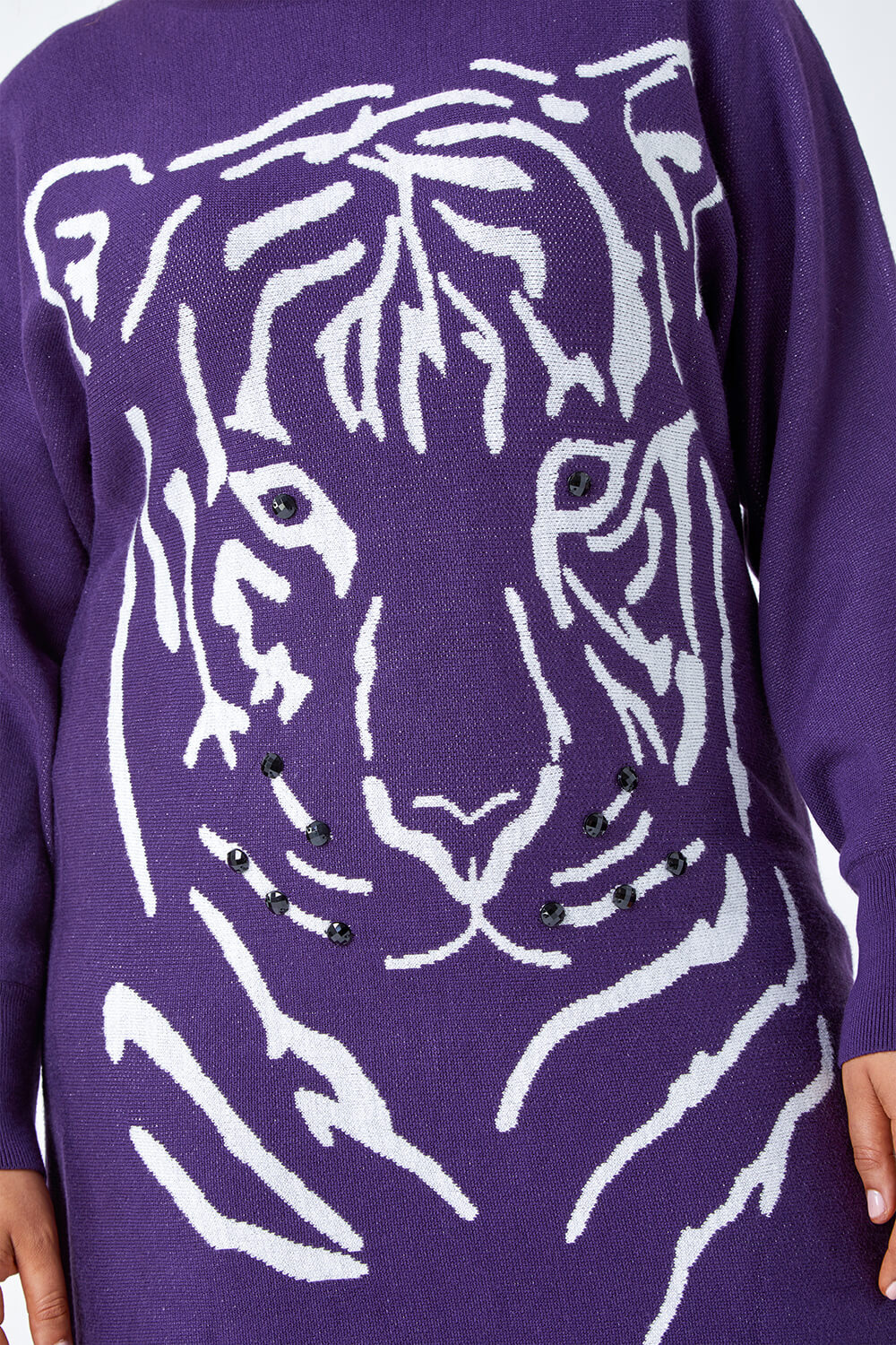 Purple Curve Tiger Print Embellished Longline Jumper, Image 5 of 5