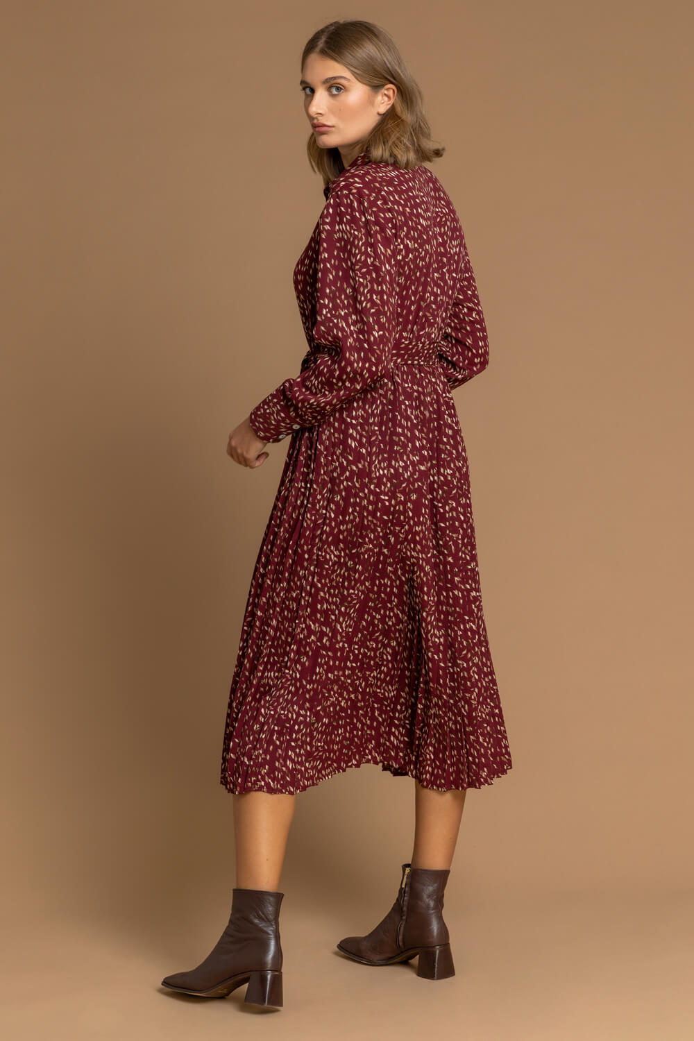 Copper Ditsy Print Pleated Shirt Dress, Image 2 of 5