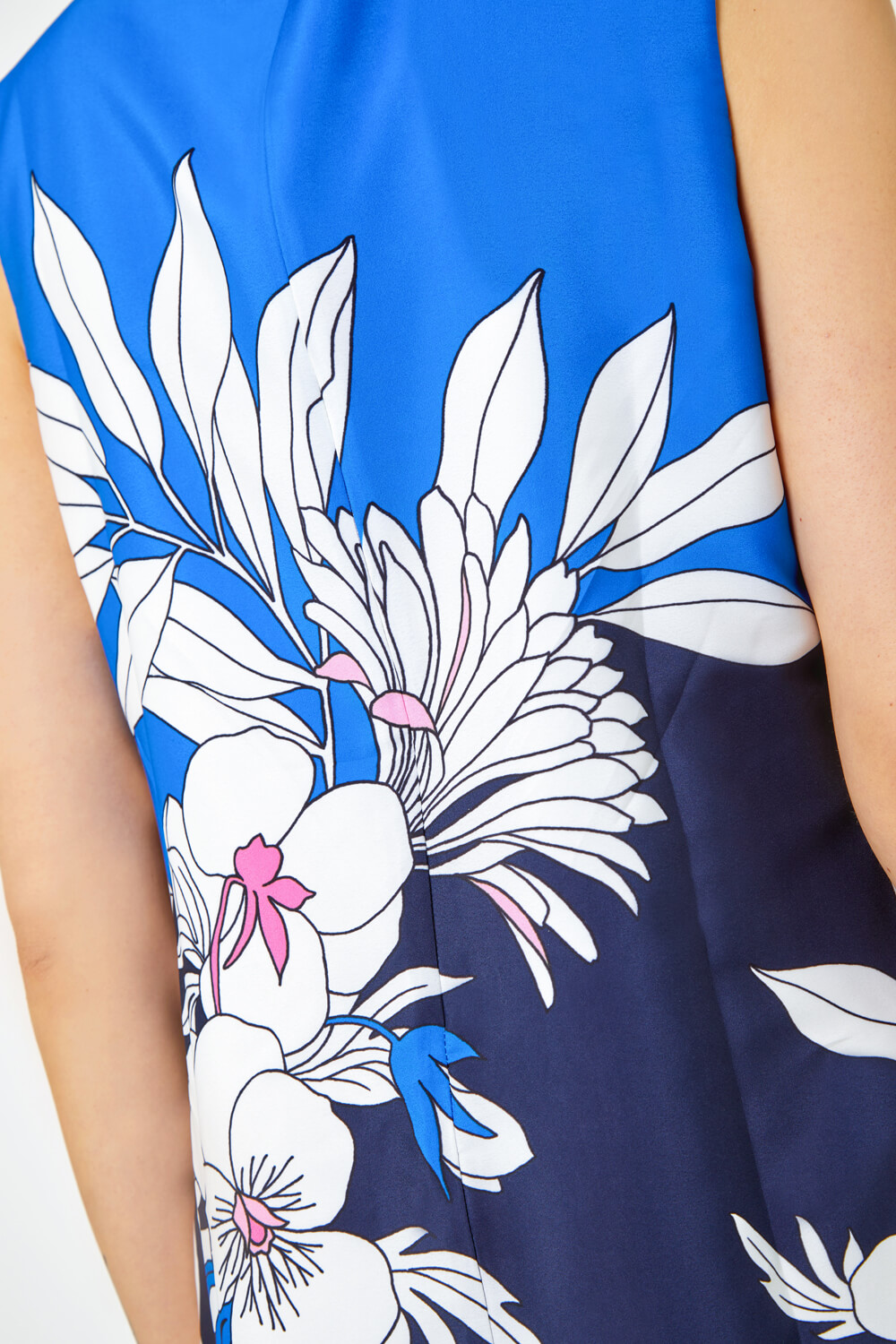 Royal Blue Floral Border Print Shift Dress, Image 5 of 5