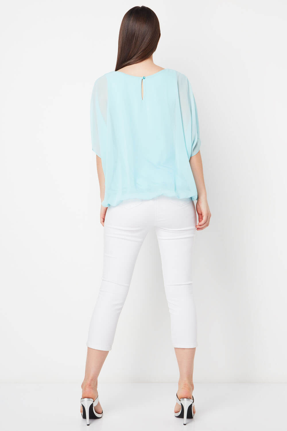 Turquoise Bubble Hem Top, Image 3 of 8