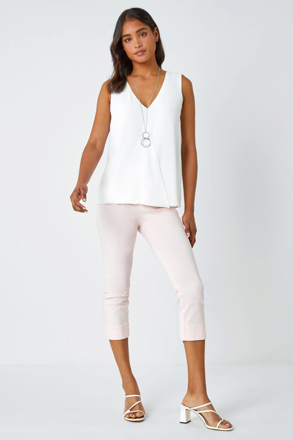 Ivory  Sleeveless Vest Top with Necklace, Image 4 of 5