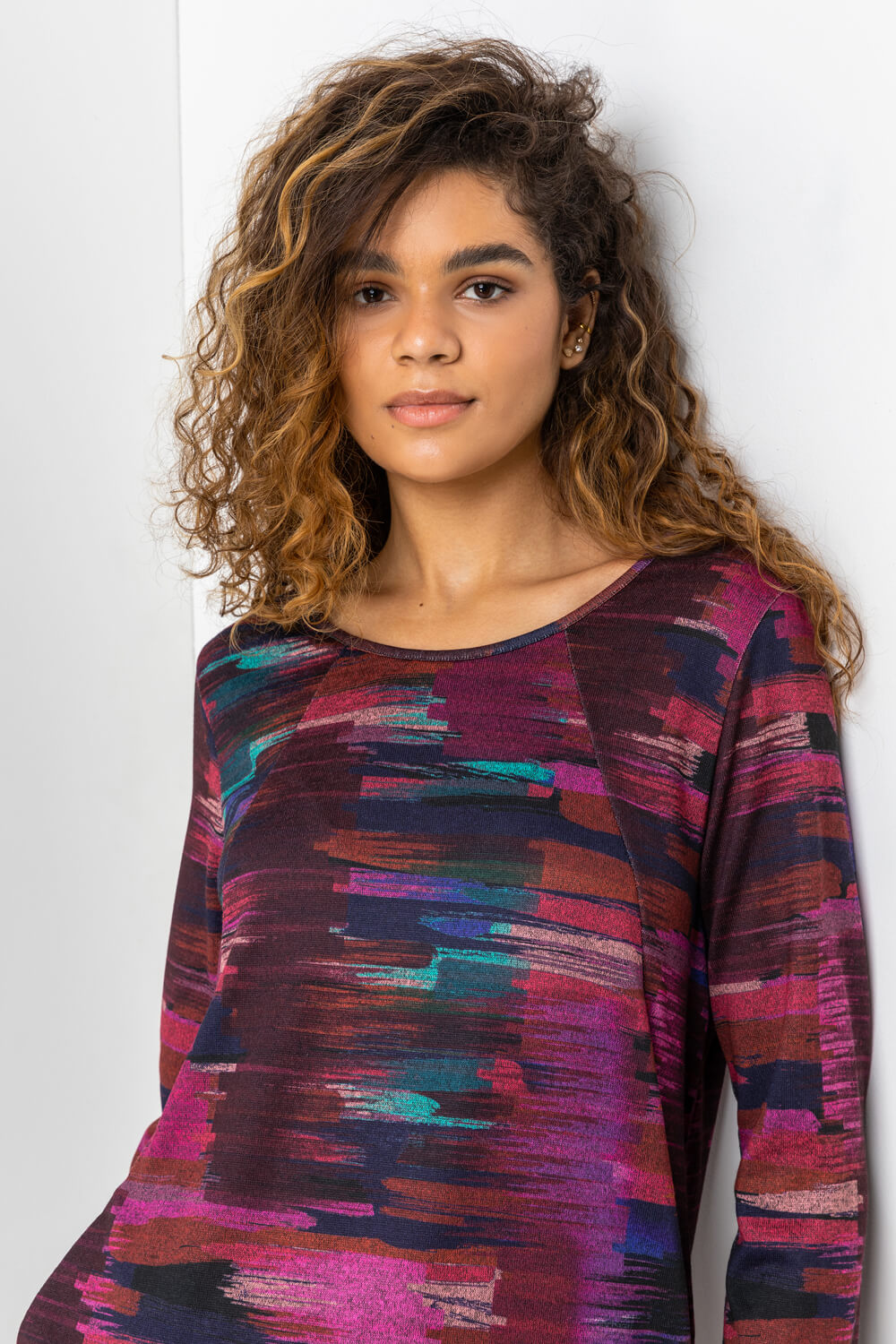 Purple Abstract Print Pocket Top with Snood, Image 4 of 4