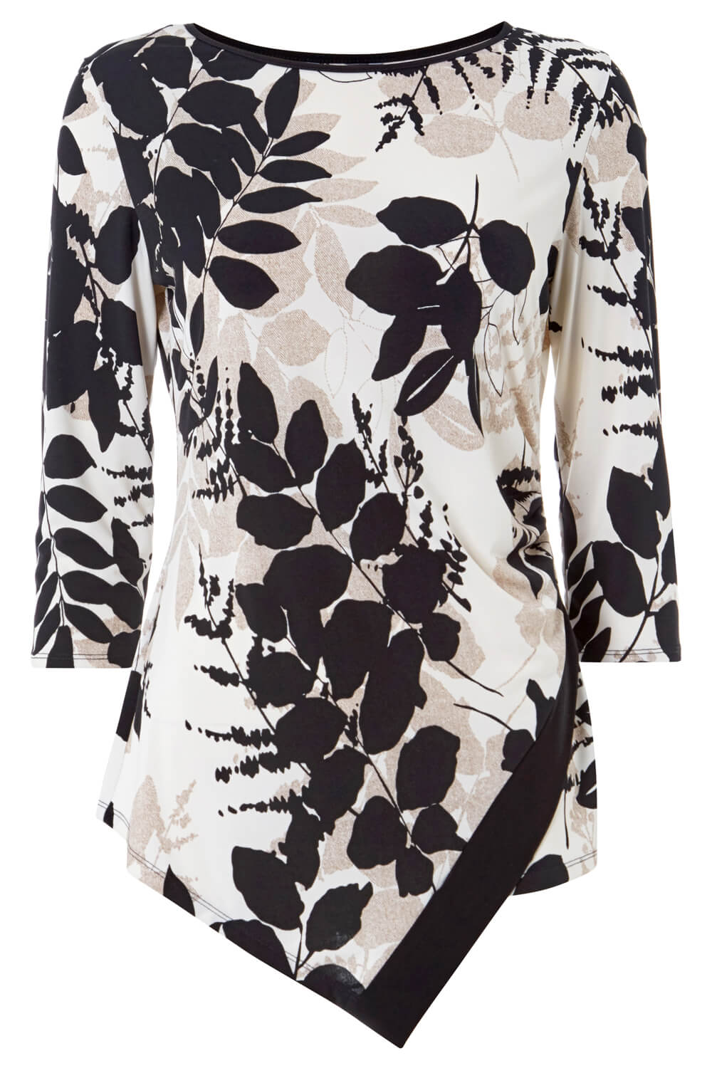 Neutral Leaf Print Ruched Waist Top, Image 5 of 5
