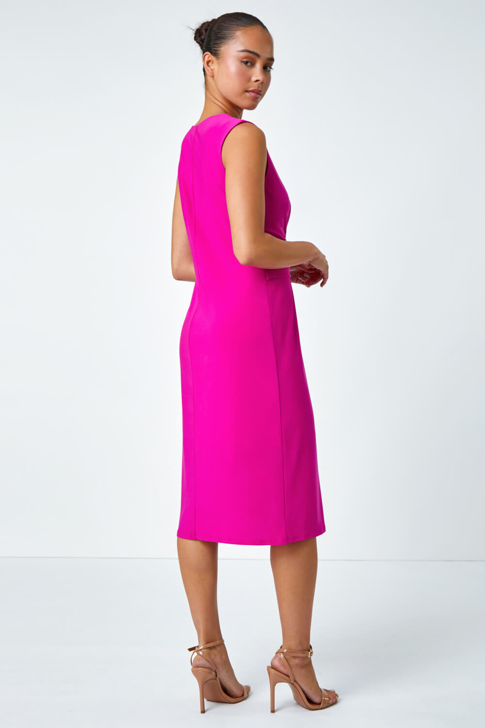 PINK Petite Buckle Waterfall Stretch Dress, Image 2 of 6