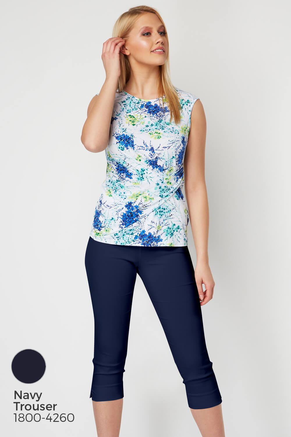 Blue Floral Side Pleat Top, Image 9 of 9