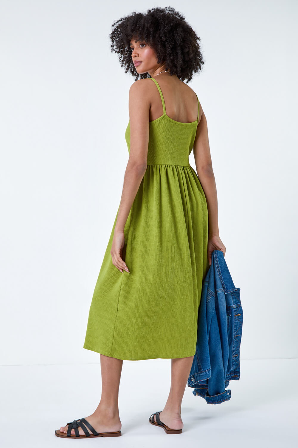 Lime Stretch Jersey Button Midi Dress, Image 3 of 5