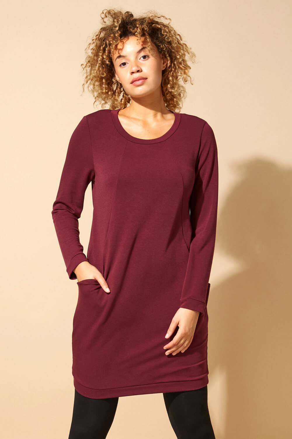 Front Pocket Long Sleeve Cocoon Dress