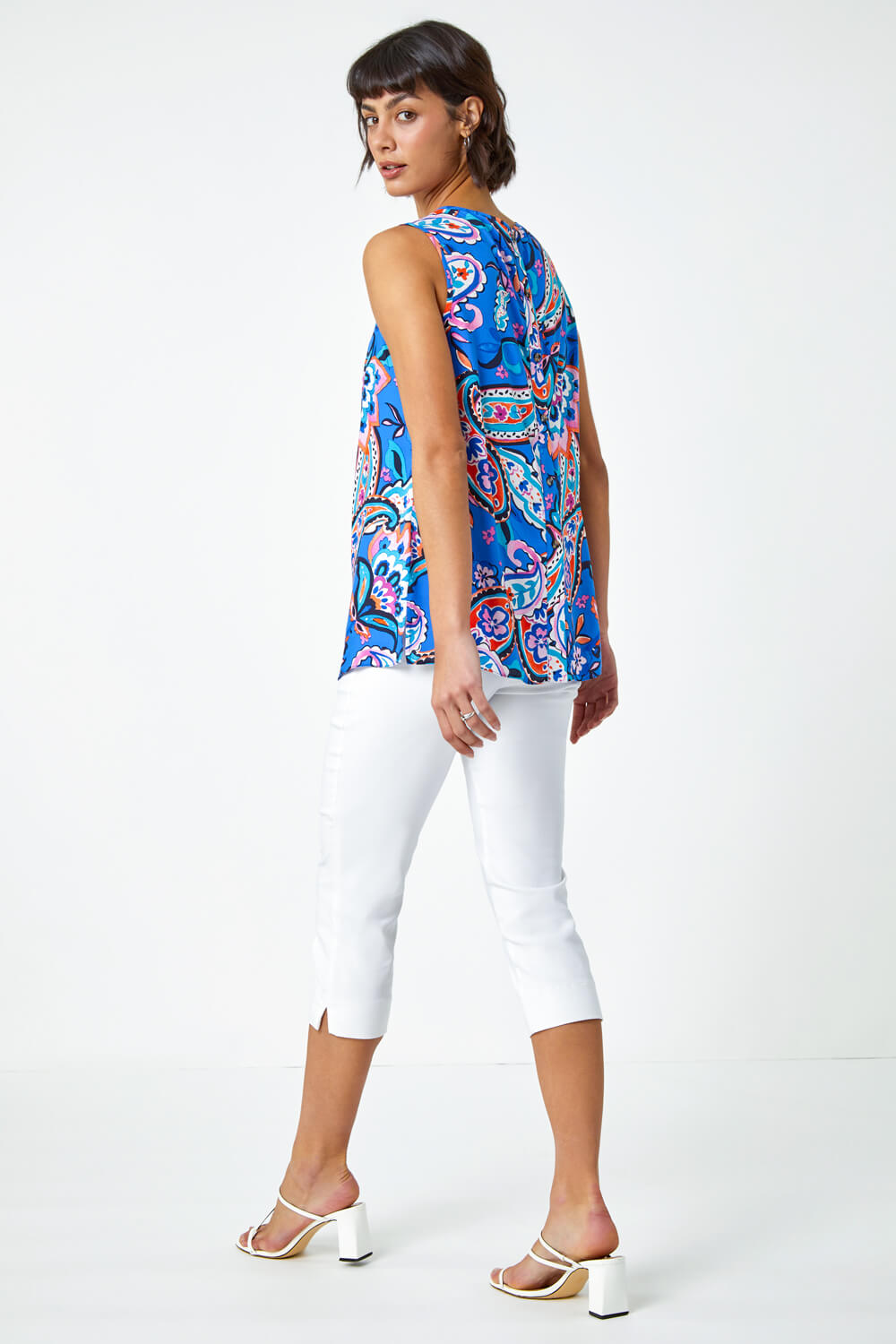 Blue Paisley Print Button Back Shell Top, Image 3 of 5
