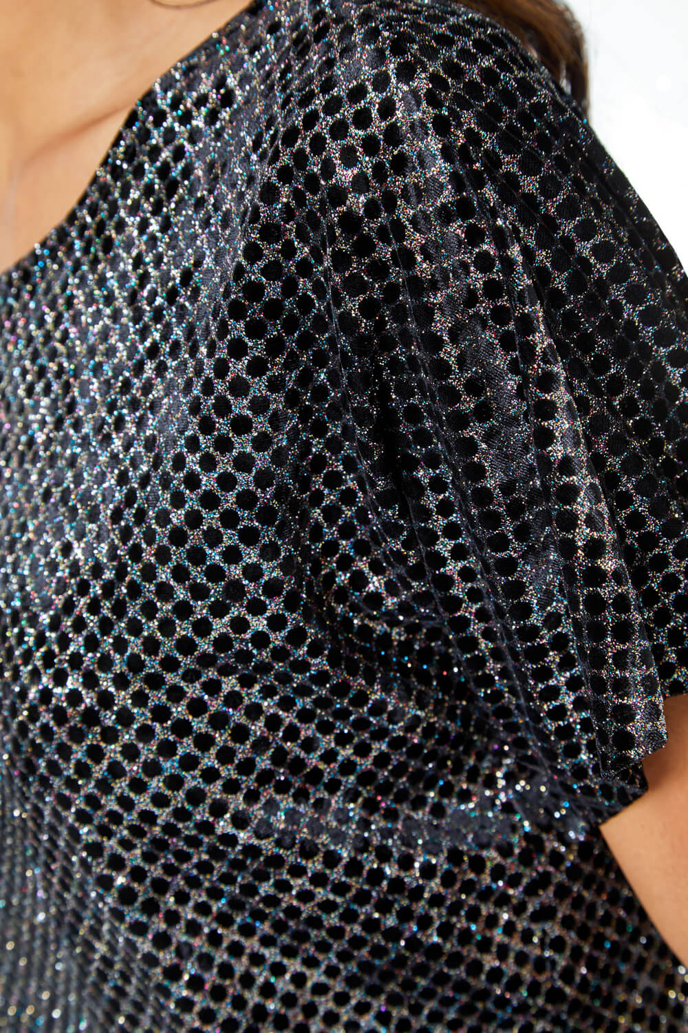 Black Glitter Spot Stretch Shift Dress, Image 5 of 5