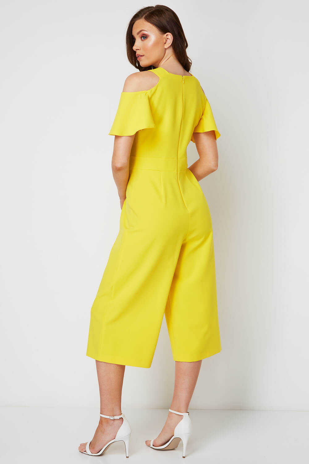 Yellow Cold Shoulder Culotte Jumpsuit , Image 3 of 5