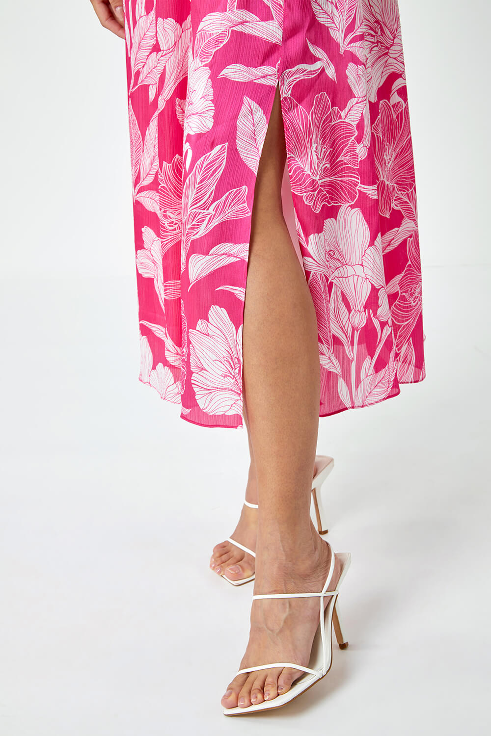 PINK Floral Print Twist Front Midi Dress, Image 5 of 5