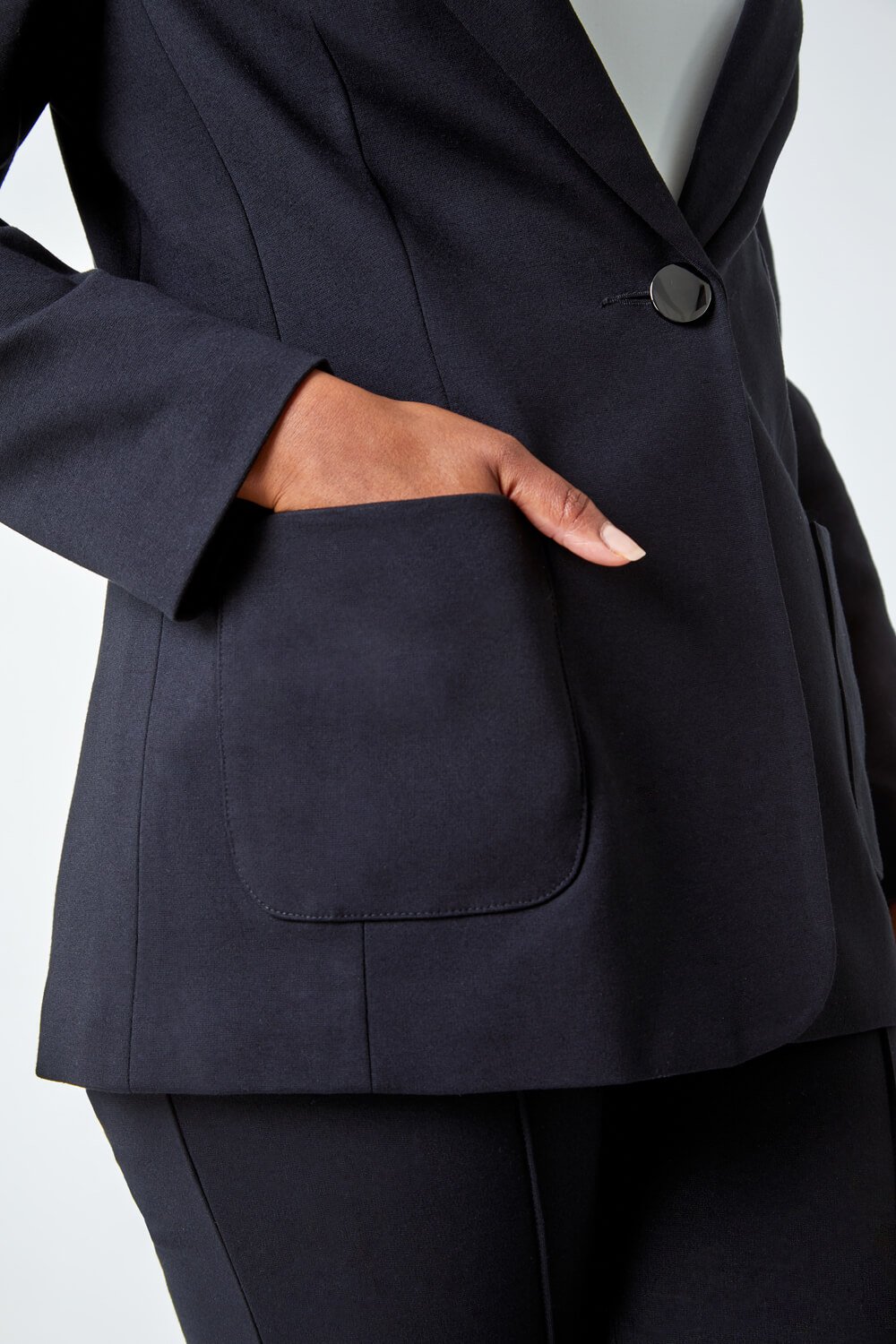 Black Petite Pocket Detail Stretch Blazer, Image 4 of 5