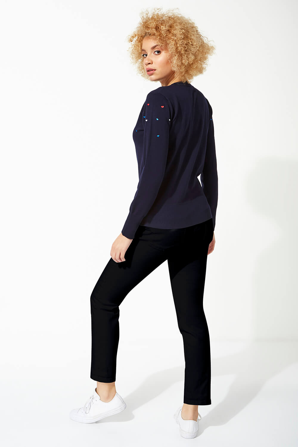 Navy  Heart Embroidered Jumper, Image 3 of 5