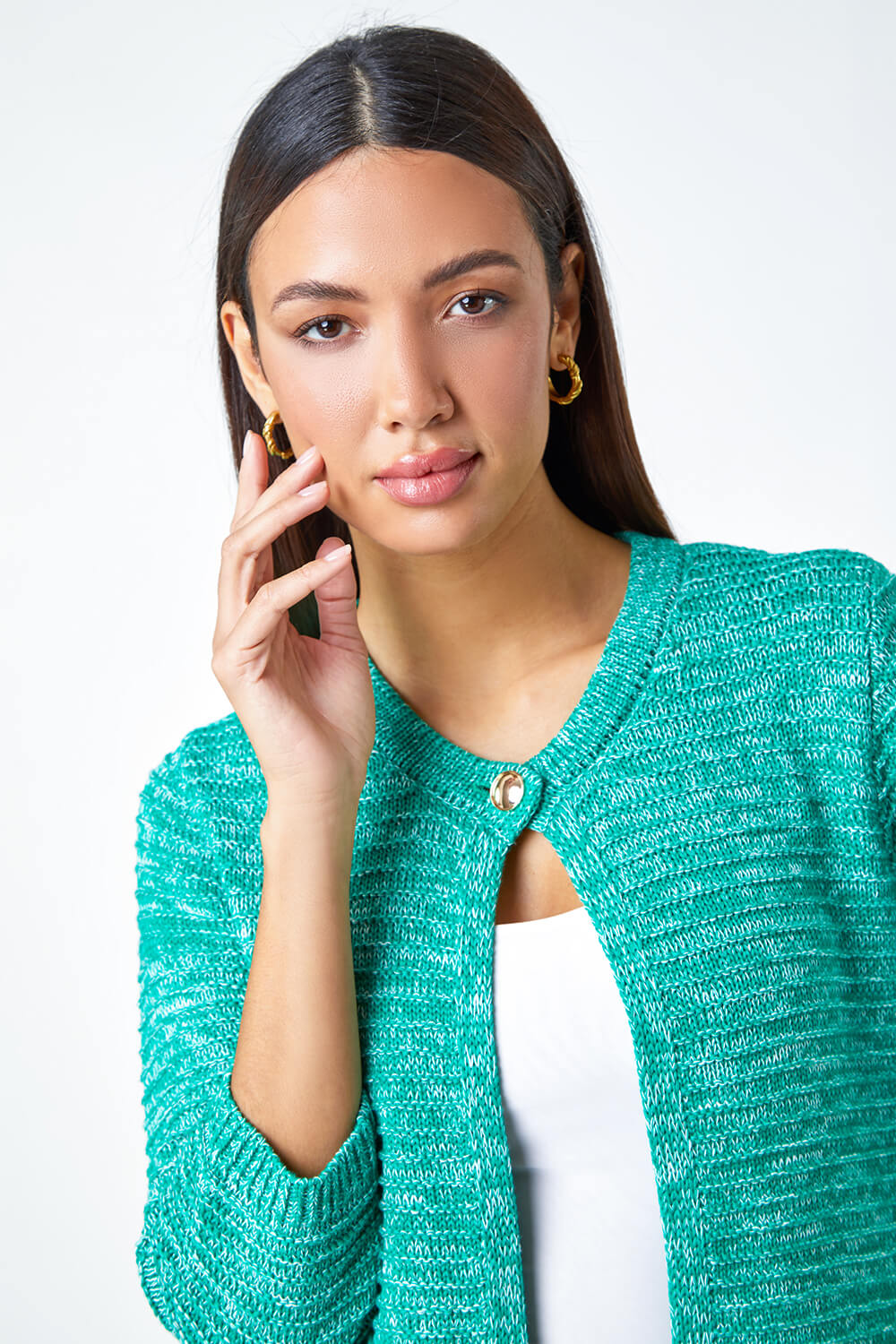Green Cotton Blend Knitted Cardigan, Image 4 of 5
