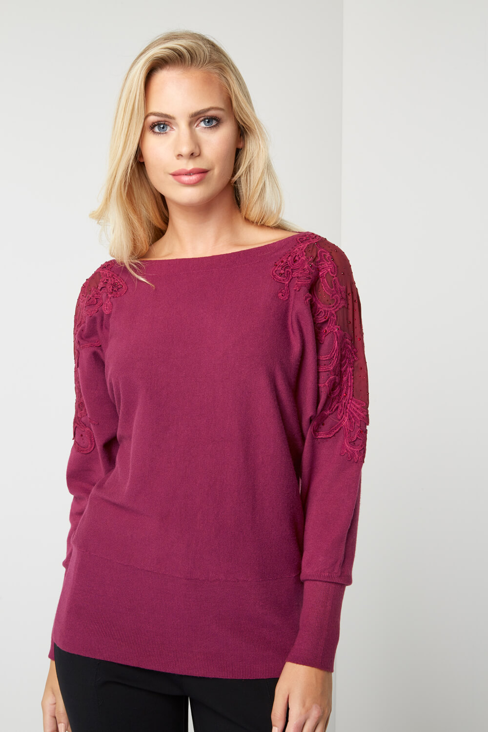 Red Lace Detail Jumper, Image 2 of 4