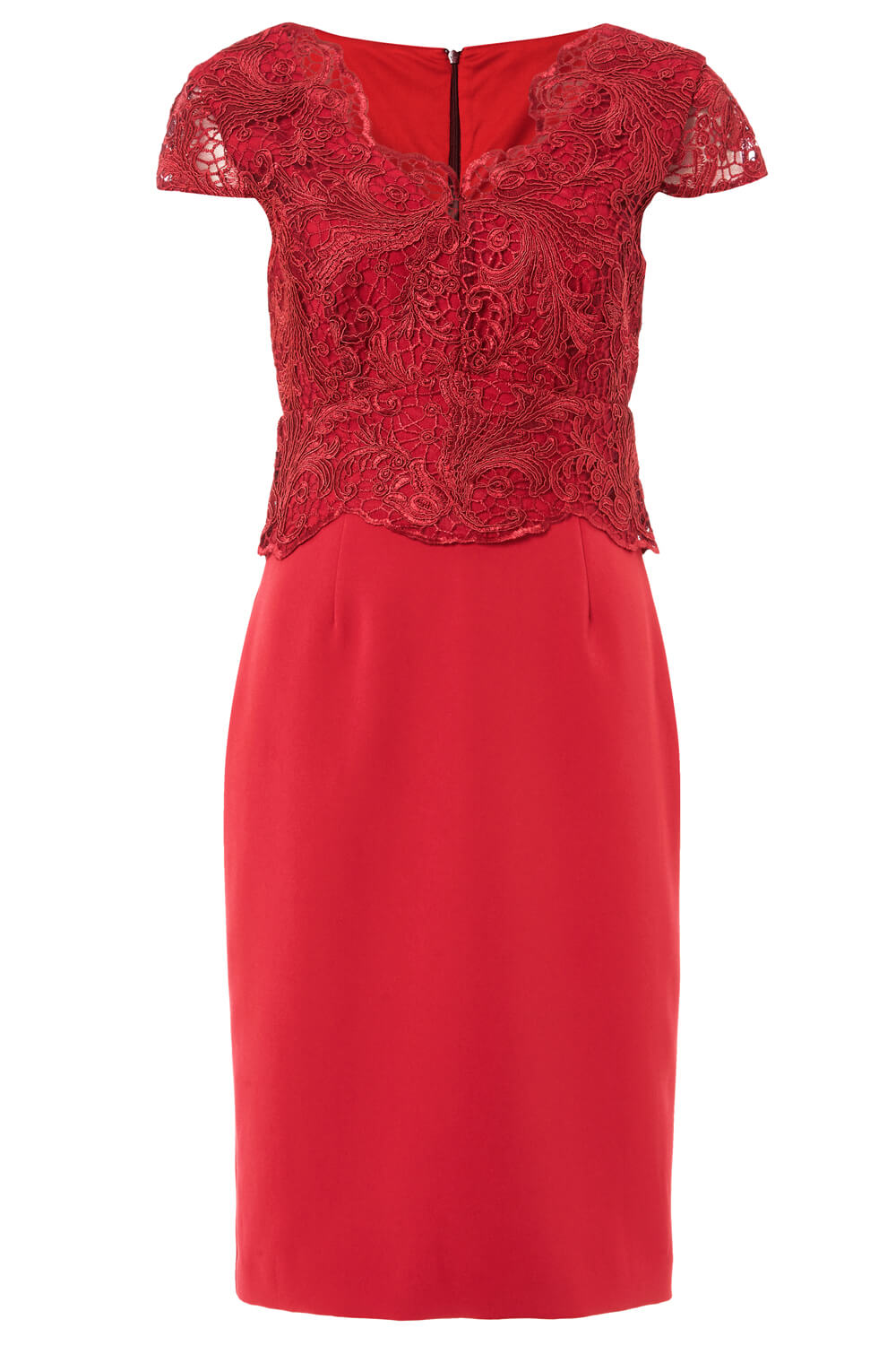 Burgundy Lace Overlay Fitted Dress, Image 6 of 6
